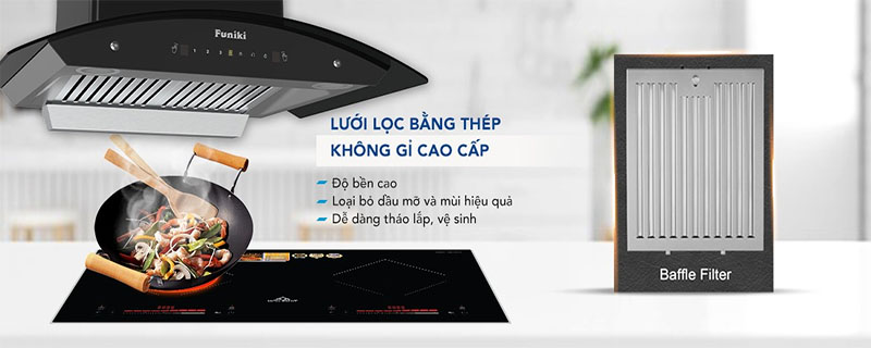 Chất liệu bộ lọc của Máy hút mùi kính cong Funiki HKH9663