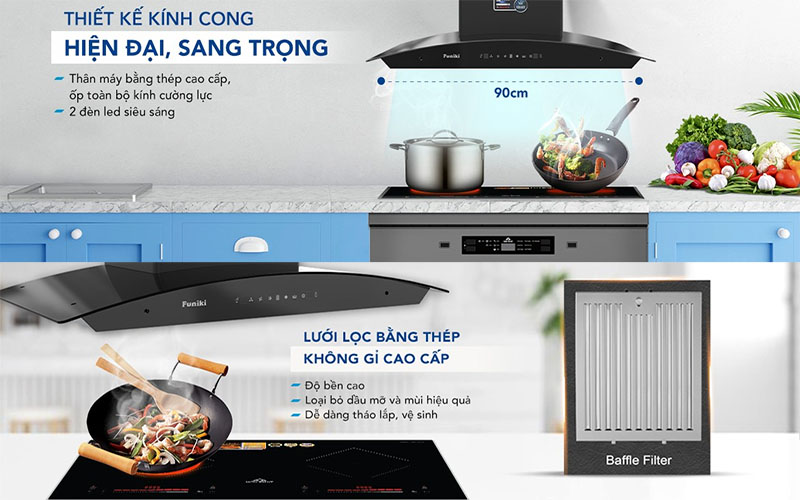 Chất liệu của Máy hút mùi kính cong Funiki HKH9665