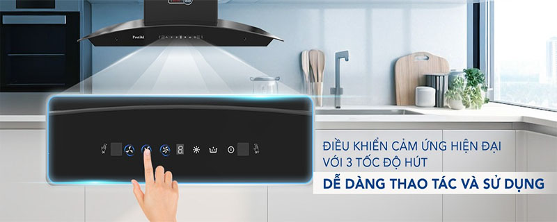 Bảng điều khiển của Máy hút mùi kính cong Funiki HKH9665