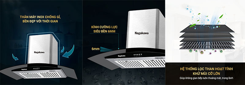 Chất liệu của Máy hút mùi tum kính Nagakawa NAG1853-70CM