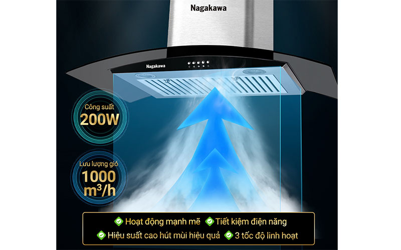 Công suất của Máy hút mùi tum kính Nagakawa NAG1853-70CM