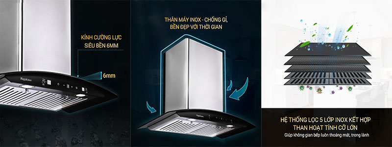 Chất liệu của Máy hút mùi tum kính Nagakawa NAG1855-70CM