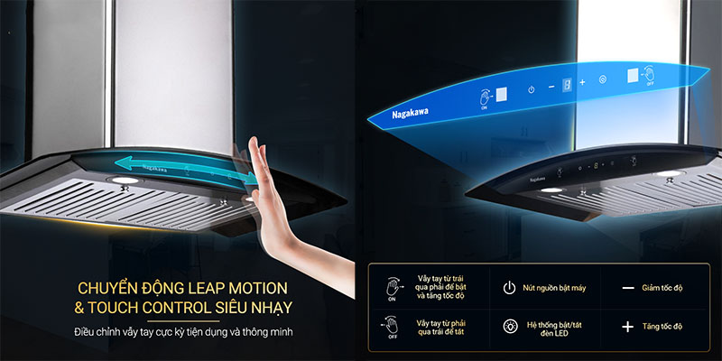 Bảng điều khiển của Máy hút mùi tum kính Nagakawa NAG1855-70CM