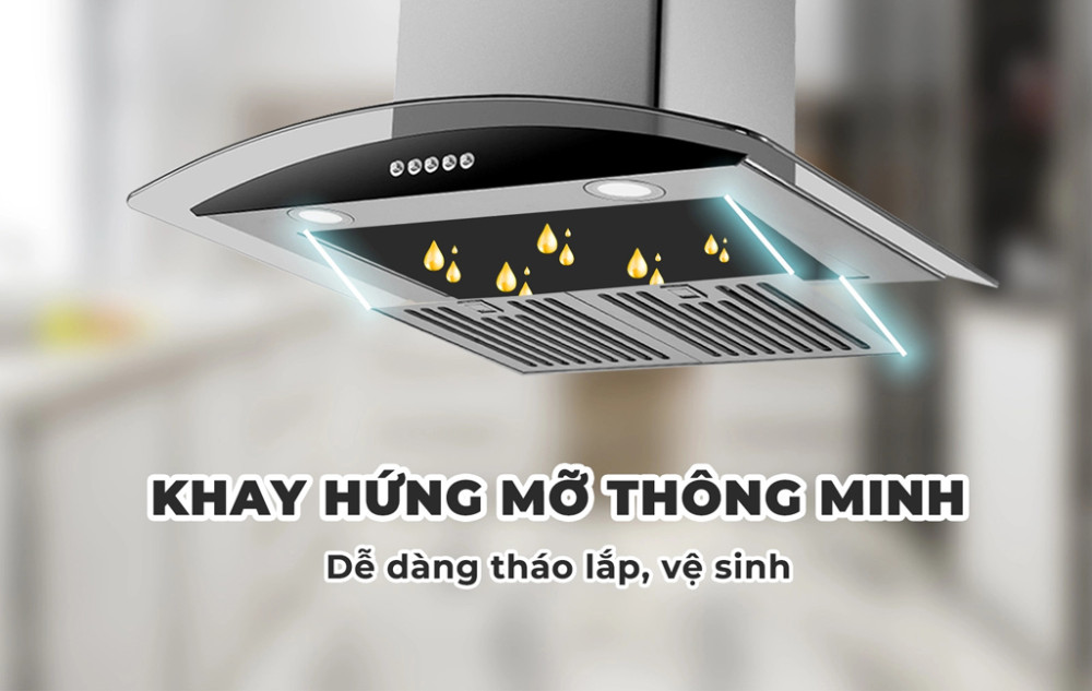 Bộ lọc dầu mỡ bằng inox nhiều lớp, dễ tháo rời và vệ sinh.