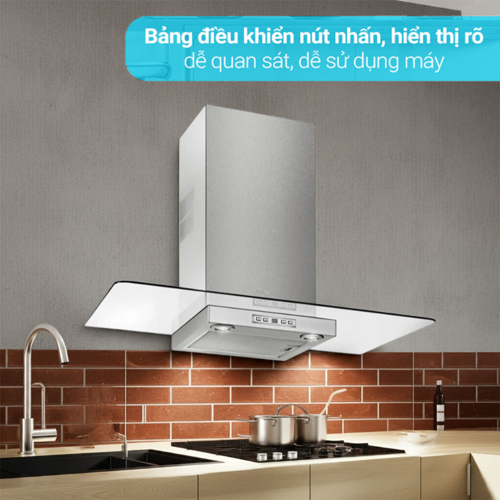 Máy hút mùi tum kính Teka DGW 77350 EOS thiết kế bảng điều khiển nút nhấn dễ sử dụng