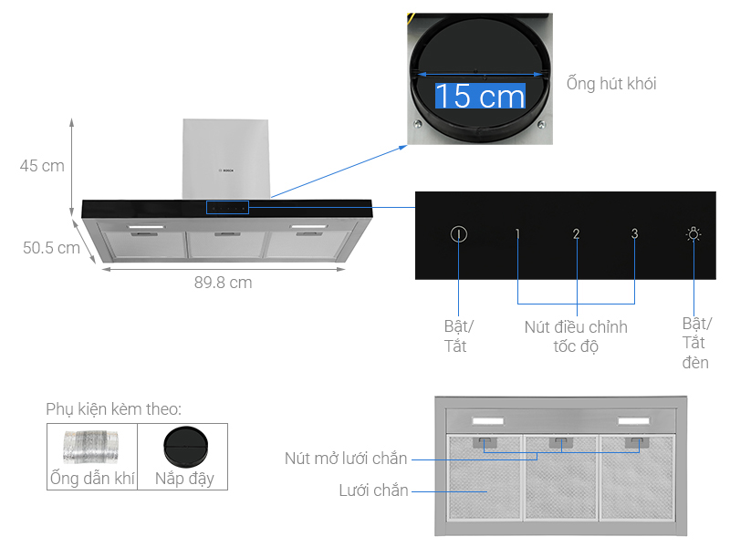 Máy hút khói khử mùi Bosch DWBM98G50B - Hàng chính hãng