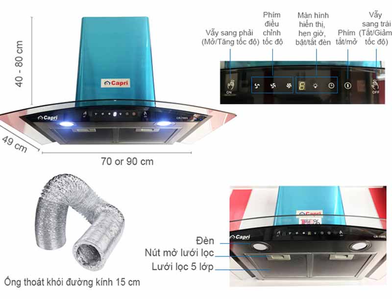 Máy hút khói khử mùi Capri CR-788S - Hàng chính hãng