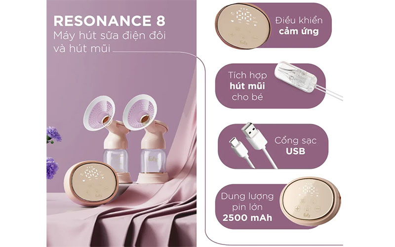 Máy hút sữa điện đôi và hút mũi Fatzbaby Resonance 8 FB1298BT - Hàng chính hãng