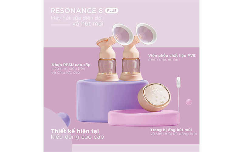 Máy hút sữa điện đôi và hút mũi Resonance 8 Plus Fatzbaby FB1299BT - Hàng chính hãng