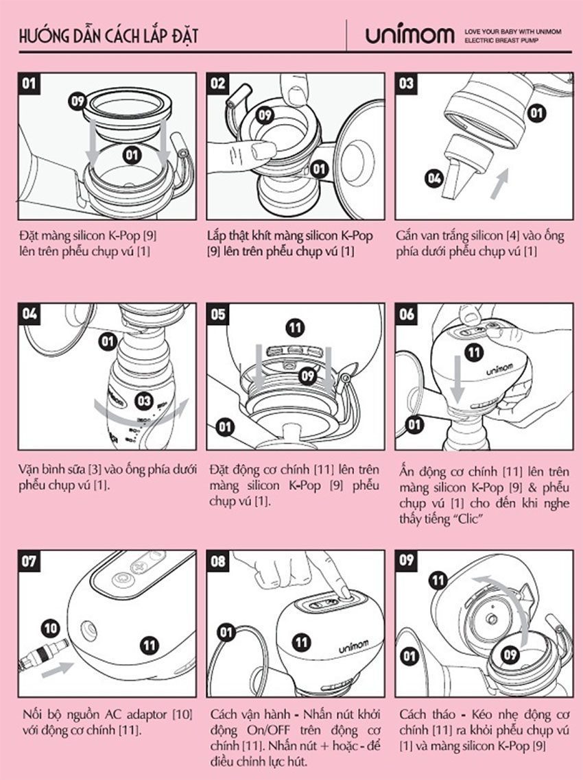 Cách sử dụng Máy hút sữa điện đơn Unimom K-pop UM871098