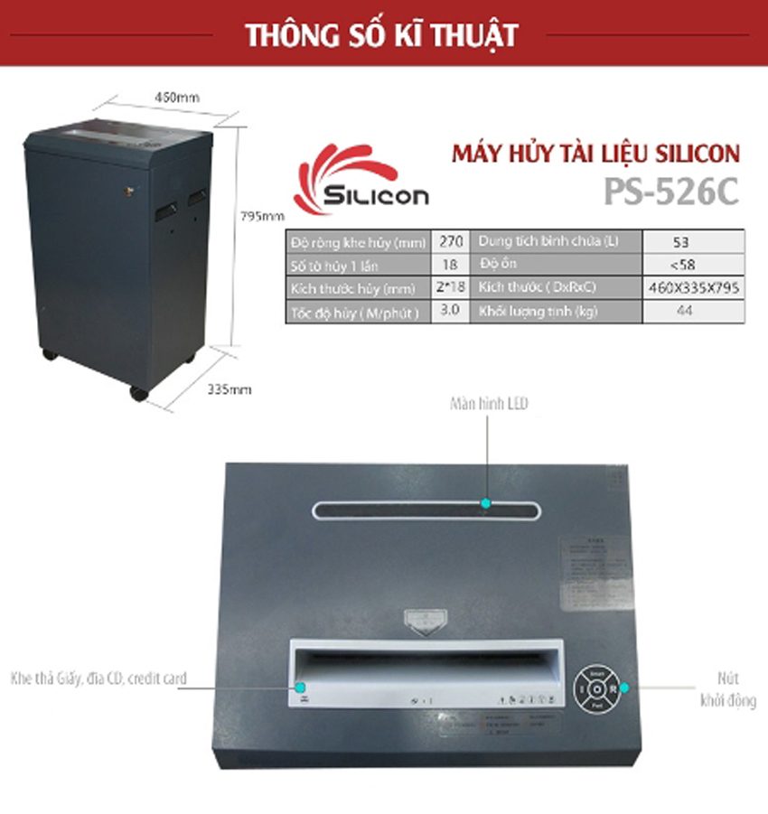 Máy hủy công nghiệp Silicon PS-526C - Hàng chính hãng