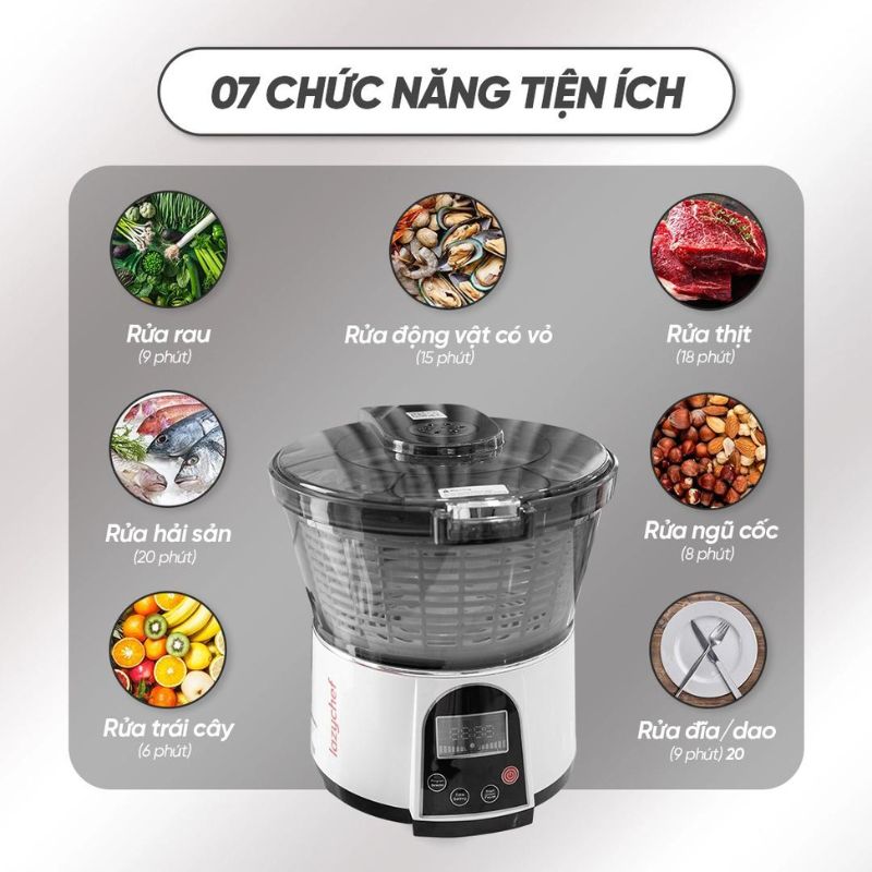 Máy có 7 chế độ rửa thực phẩm riêng biệt
