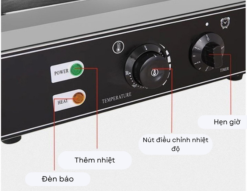 Bảng điều khiển của máy làm bánh hotdog 5 khuôn