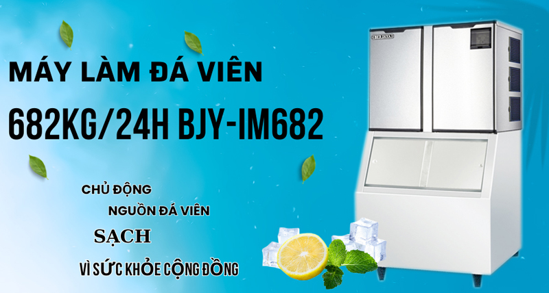 Máy làm đá viên Berjaya BJY-IM682 có thể sản xuất ra 682kg/24 giờ