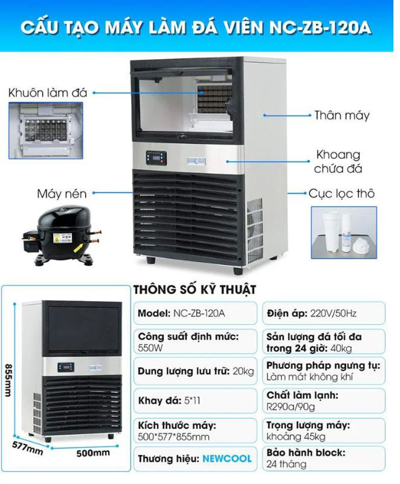 Máy làm đá viên Newcool ZB-120A - Hàng chính hãng