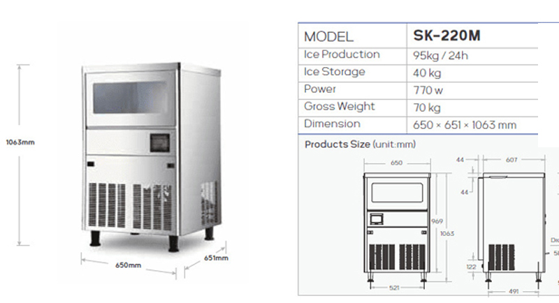 Máy làm đá viên bán nguyệt Snooker SK-220M - Hàng chính hãng