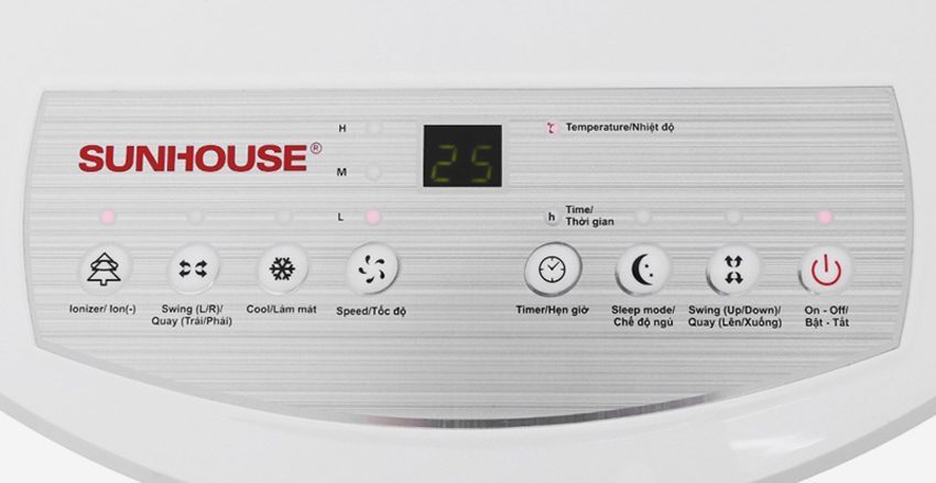 Màn hình hiển thị và phím bấm điều khiển của máy làm mát Sunhouse SHD7723