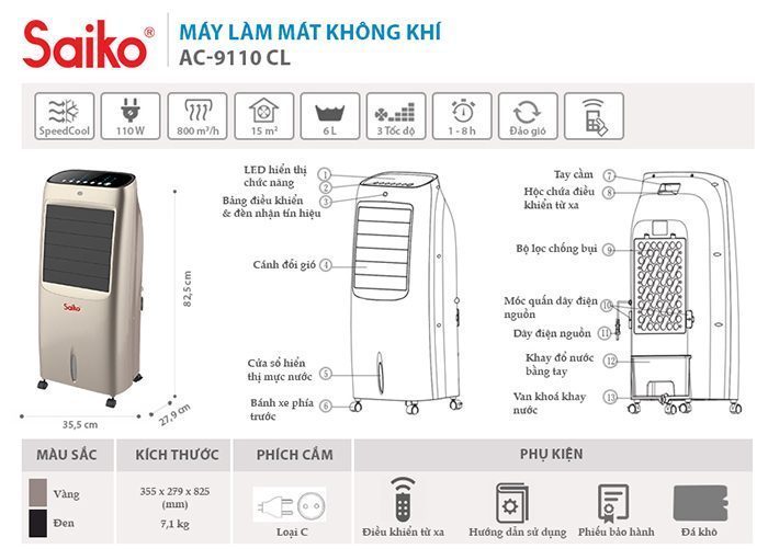 Máy làm mát Saiko AC-9110CL