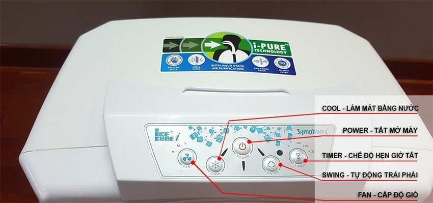 Bảng điều khiển của Máy làm mát không khí Symphony Ice Cube 27i