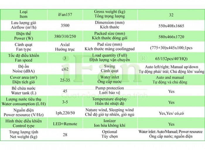 Máy làm mát không khí iFan-157 - Hàng chính hãng
