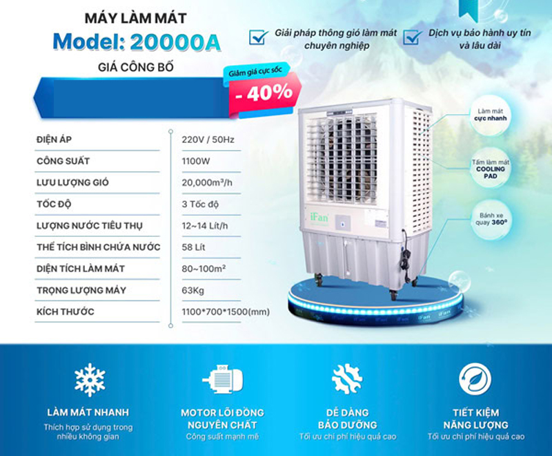 Quạt hơi nước iFan 20000A - Hàng chính hãng