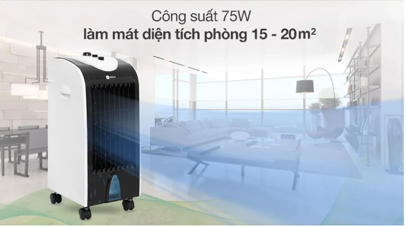 Công suất 75W, hoạt động hiệu quả trong phạm vi từ 10 - 20 m²