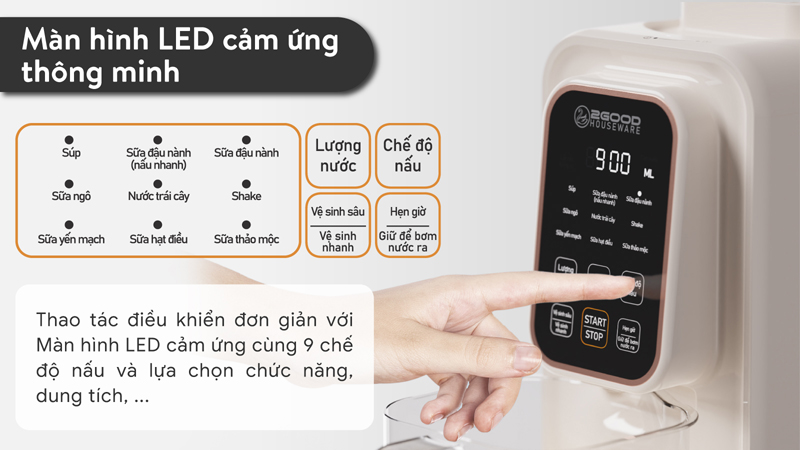 Bảng điều khiển cảm ứng và màn hình LED hiển thị thông số rõ ràng, dễ thao tác