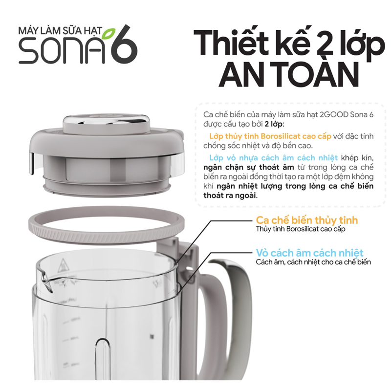 Thiết kế 2 lớp chống ồn, chống bỏng, an toàn cho người dùng