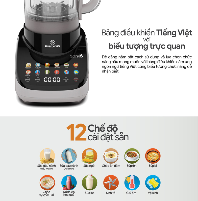 Bảng điều khiển cảm ứng ở thân máy, gồm các phím chức năng và màn hình LED hiển thị thông số