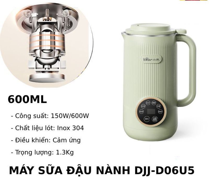 Máy làm sữa hạt mini Bear DJJ-D06U5 - Hàng chính hãng
