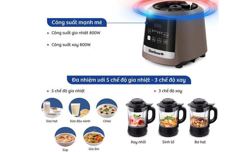 Máy có công suất khủng 800W, với cối thủy tinh siêu dày nên chế biến được đa dạng món ăn