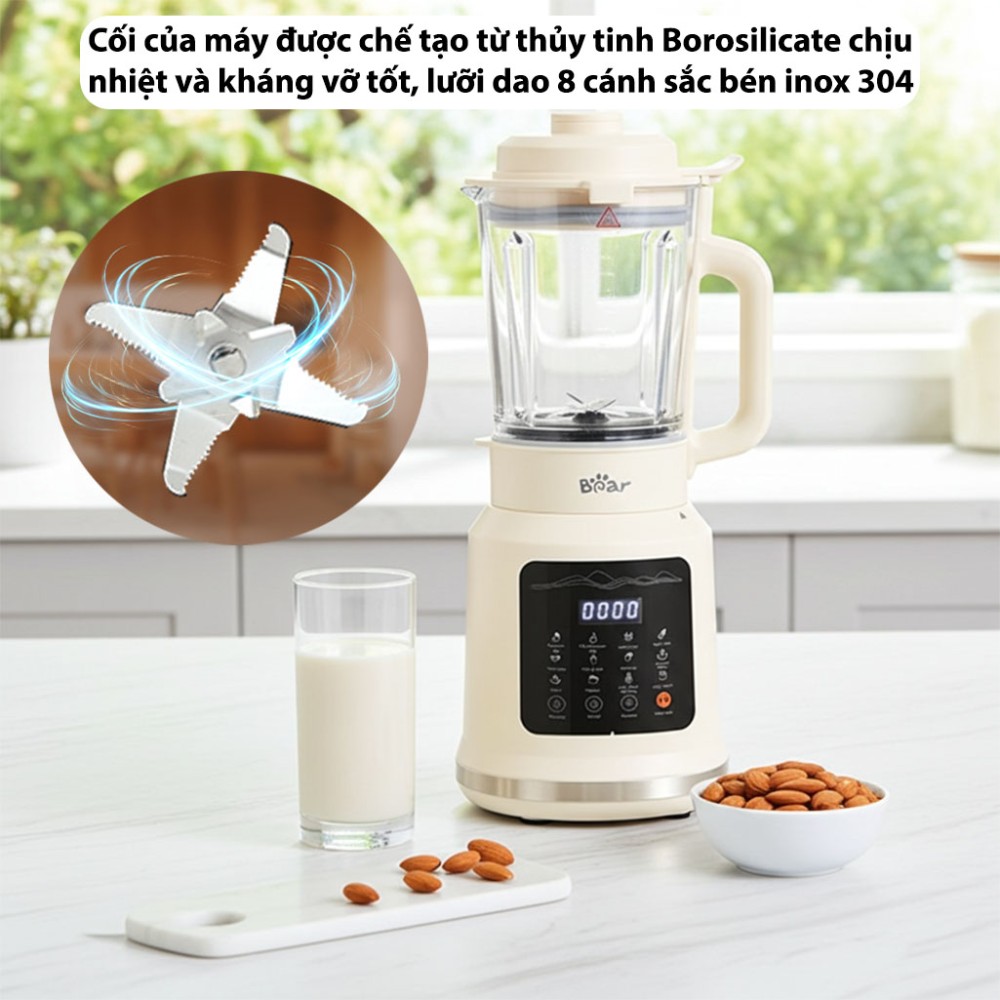 Máy làm sữa hạt đa năng Bear BCB-E153W2 chất liệu cấu tạo cao cấp, bền bỉ