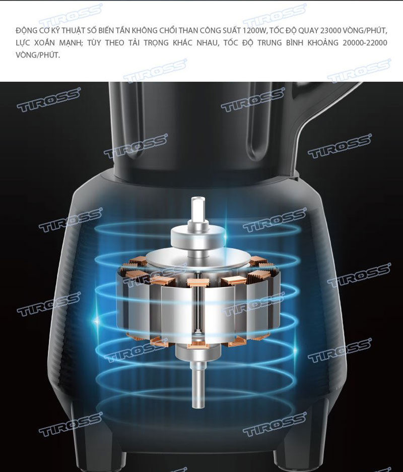 Máy làm sữa hạt đa năng Tiross TS9821 hoạt động bằng động cơ kĩ thuật số biến tần không chổi than