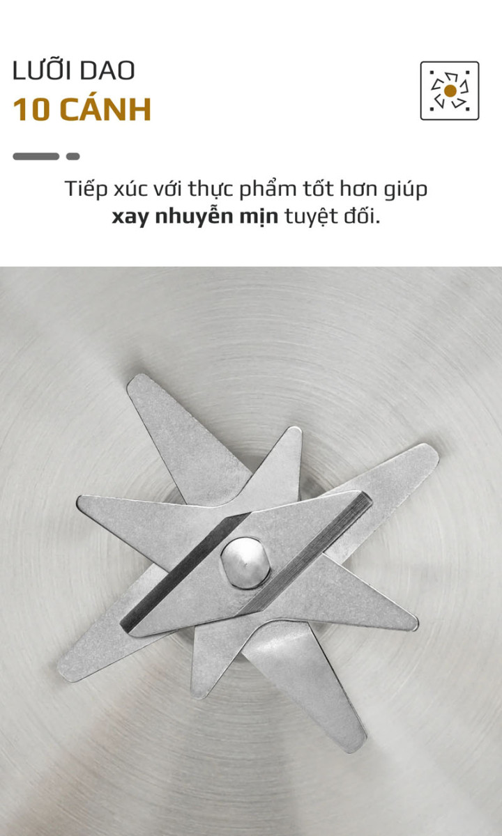 Lưỡi dao 10 cánh bằng inox 304 sắc bén, xay nhuyễn mọi thực phẩm nhanh chóng