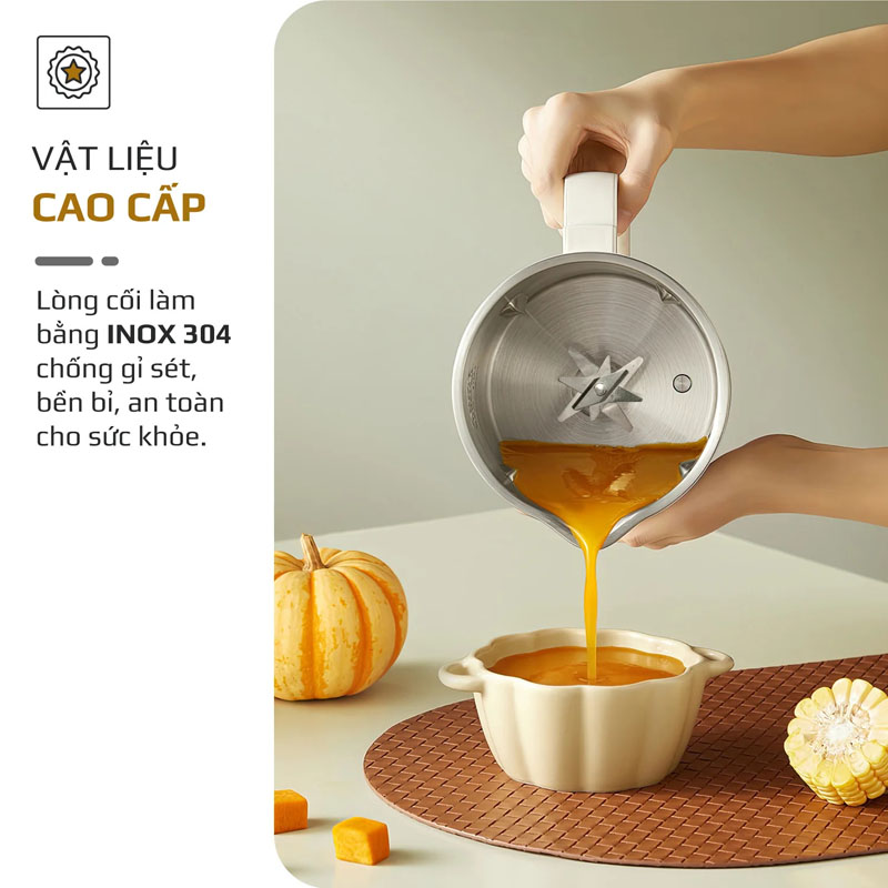 Vỏ ngoài bằng nhựa, ruột bên trong bằng inox 304 đảm bảo an toàn sức khỏe