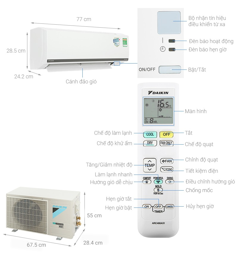 Máy lạnh 1 chiều Daikin FTKB35WMVMV - Hàng chính hãng