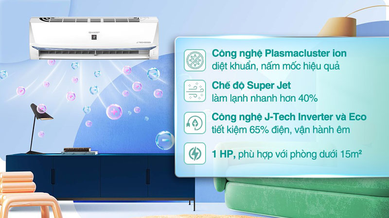 Máy lạnh Sharp Inverter AH-XP10BSW - Hàng chính hãng