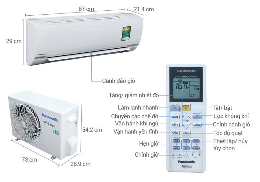 Máy lạnh Panasonic CU/CS-PU12TKH-8 - Hàng chính hãng