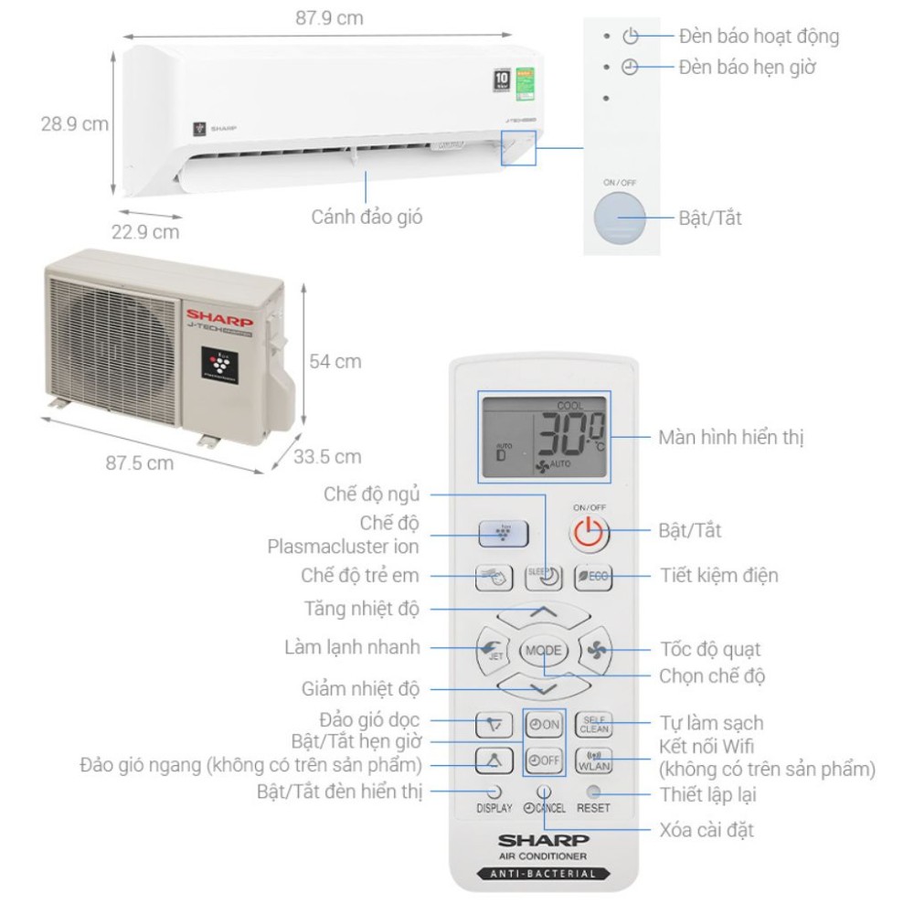 Máy lạnh Sharp inverter 2 HP AH-XP18CMW - Hàng chính hãng