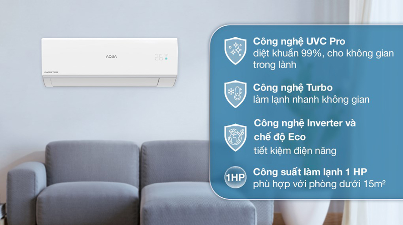 Máy lạnh Aqua Inverter 1 HP AQA-RUV10RB2 - Hàng chính hãng