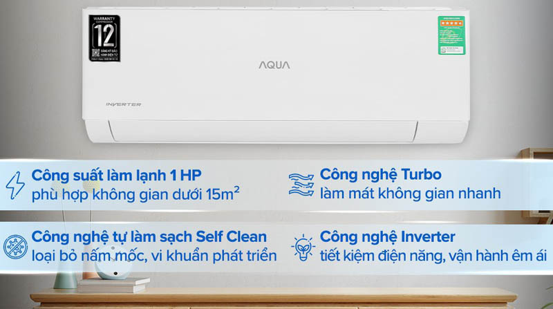 Máy lạnh Aqua Inverter 1 HP AQA-RV10QC2 - Hàng chính hãng
