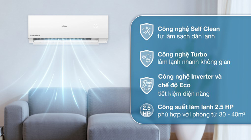 Máy lạnh Aqua Inverter 2.5 HP AQA-RV24QA2 - Hàng chính hãng
