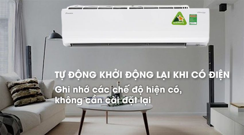 Máy lạnh inverter Daikin FTKC50TVMV tự khởi động lại khi có điện