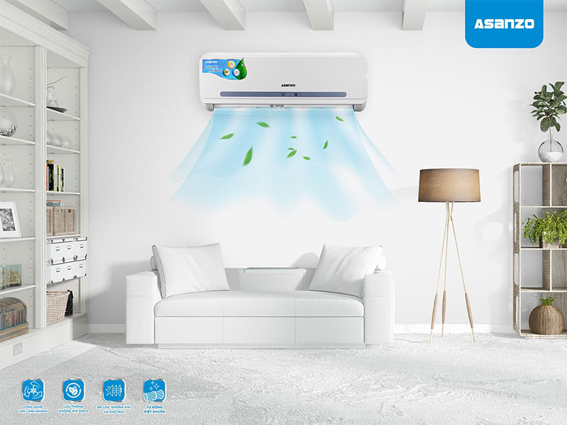 Máy lạnh một chiều Asanzo S09N66 với hướng gió trải đều khắp phòng
