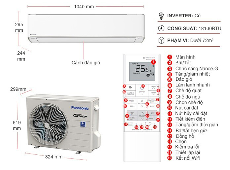 Máy lạnh Inverter Panasonic CU/CS-XU18ZKH-8 - Hàng chính hãng