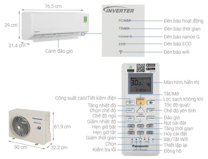 Kích thước máy lạnh Panasonic CU/CS-RU18AKH-8