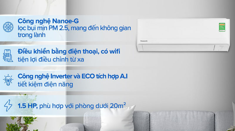 Máy lạnh Panasonic inverter 1.5 HP CU/CS-PU12AKH-8 - Hàng chính hãng