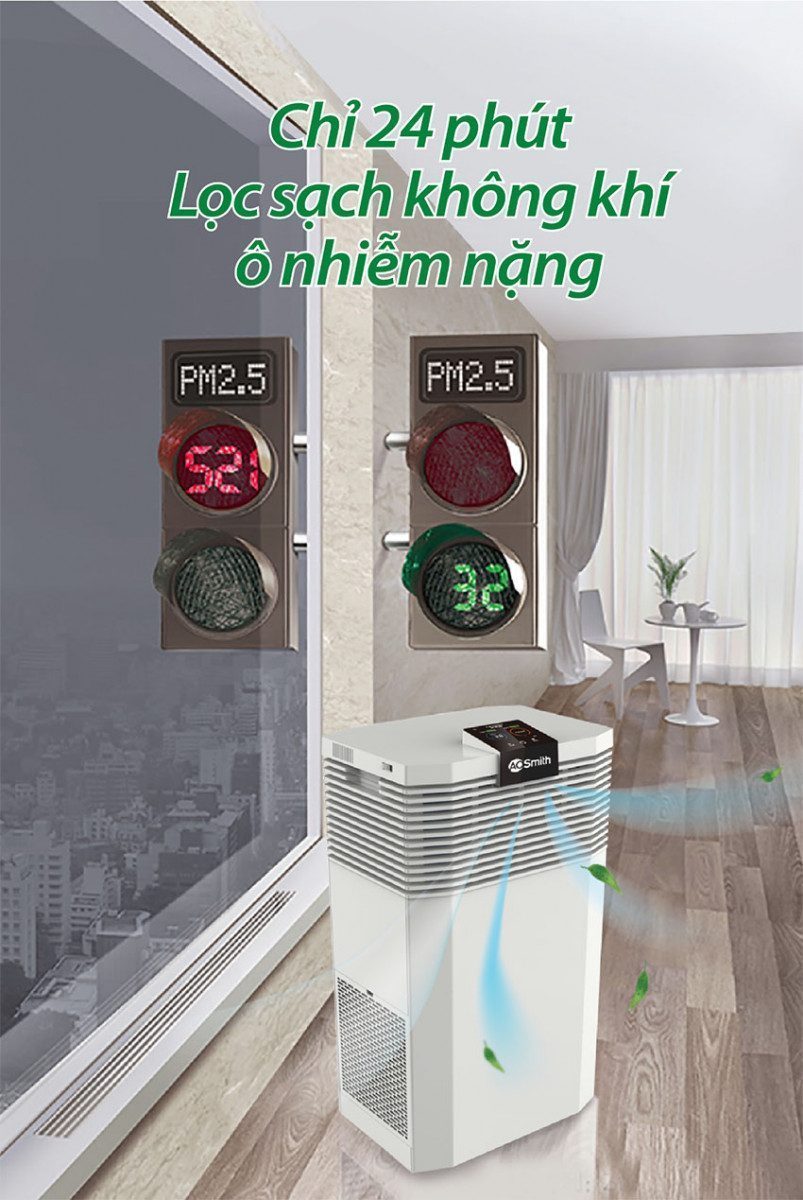 Máy lọc không khí A.O.Smith KJ500F-B01 với chức năng lọc không khí siêu nhanh