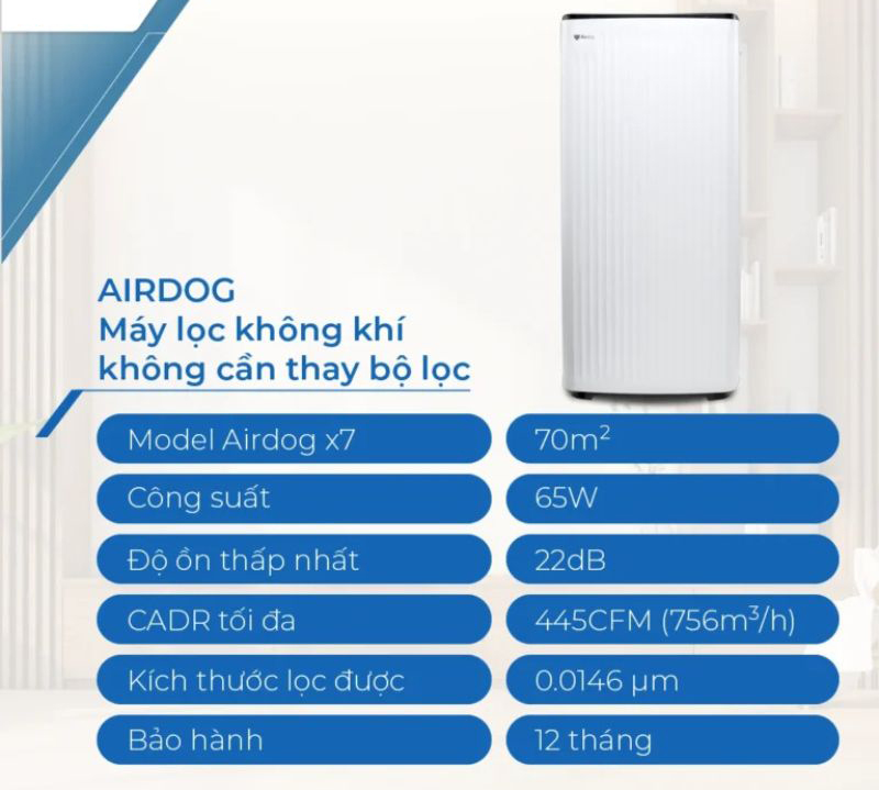 Thông số kỹ thuật của máy lọc không khí Airdog X7