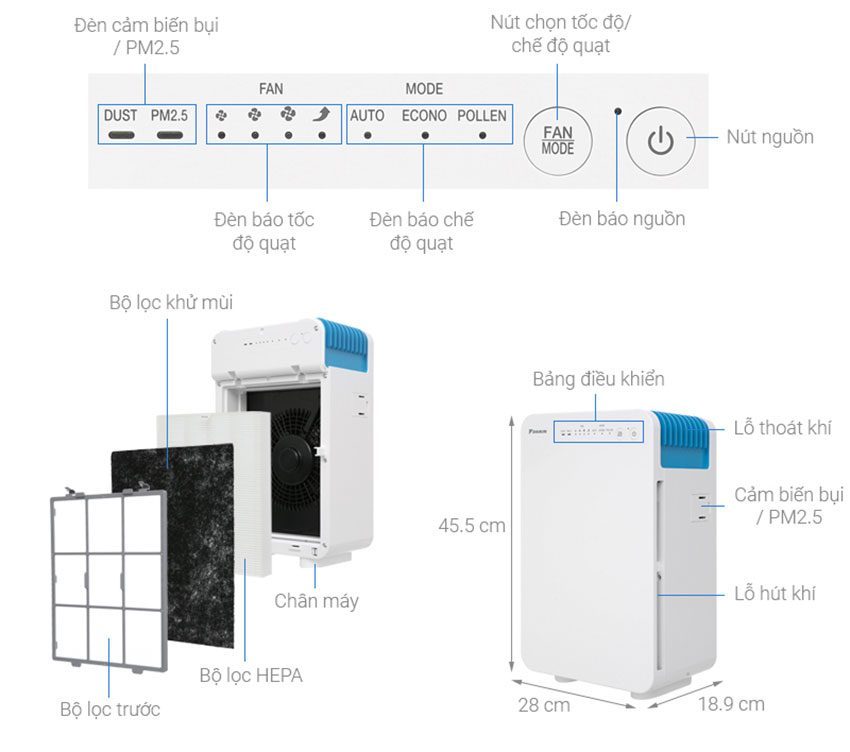 Máy lọc không khí Daikin MC30VVM-A - Hàng chính hãng